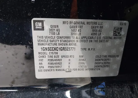 2016 Chevrolet Tahoe Ltz from USA, damaged, VIN 1GNSCCKC1GR323771